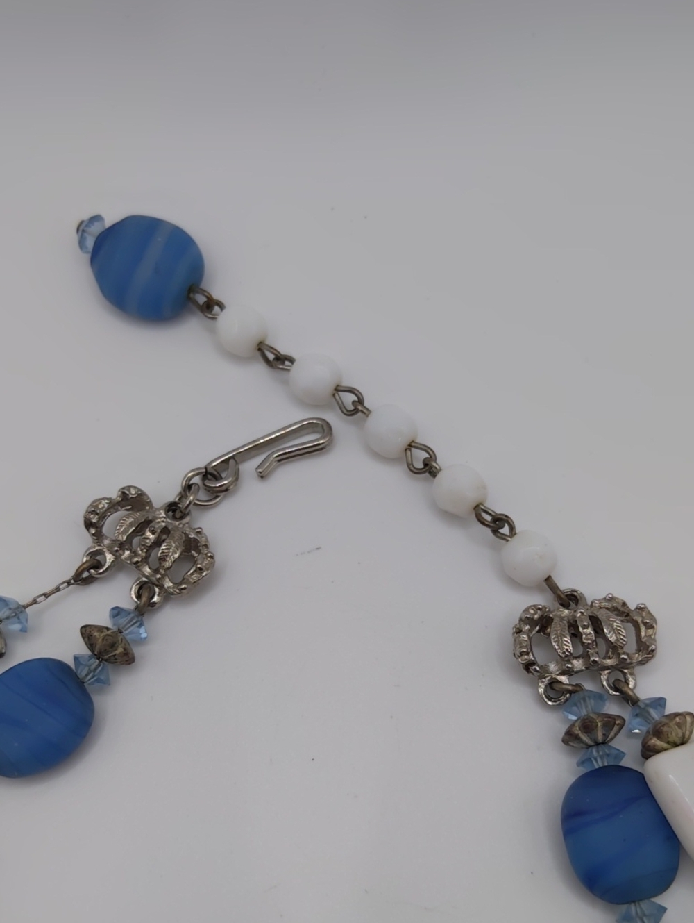 Hobé Blue Art Glass and White Milk Glass Double Strand Necklace - Picture 4 of 8